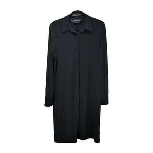Norma Kamali Womens Jersey LS Button Up Dress Size Large Black Stretch Casual